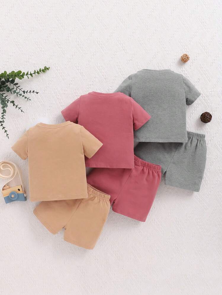 6pcs/set Toddler Boys' Casual Digital Print Short Sleeve T-shirt And Shorts Outfits