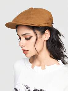ROMWE Grunge Punk 1pc Women'S Solid Color Beret Hat - Brown - View 3