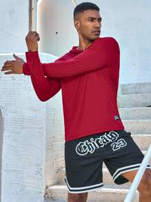 Manfinity Sport Corelite 男士字母拼接连帽运动卫衣 - 橘色 - 查看 1