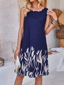 EMERY ROSE 女性植物印花拼接無袖連衣裙 - 彩色 - 查看 3