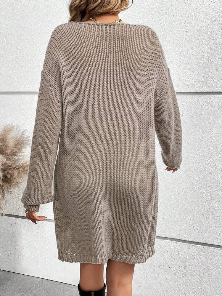 Women's Solid Color Drop Shoulder Knit Pullover Fall Winter Sweater