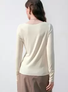 Anewsta Notched-neck Long Sleeve T-shirt