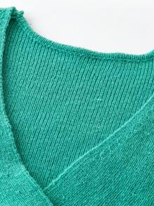 SHEIN Unity Plus Size Hollow Out Knitted Wrap Front Slit Sweater Dress - Green - View 3