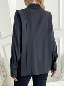 SHEIN Maternity Solid Color Button-front Casual Shirt - Black - View 4