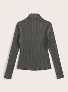 SHEIN EZwear Kích thước lớn Của phụ nữ Dệt kim gân sọc Textured Áo thun Với Rau diếp Hem - Màu xám đen - Xem 2