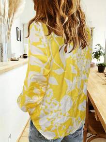 Spring And Autumn New Printing Lapel Casual Loose Skin-Friendly Long-Sleeved Linen Women's Shirt,Long Sleeve Tops