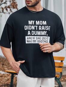 Manfinity Homme 男士大尺碼標語印花短袖t恤 - 黑色 - 查看 6