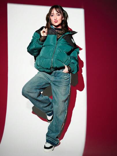 SHEIN EZwear Abrigo acolchado de tejido de bloques de color