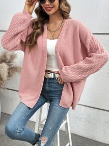 Chiquease Của phụ nữ Thả vai Tay áo dài Áo len Mở - Hồng - Xem 4