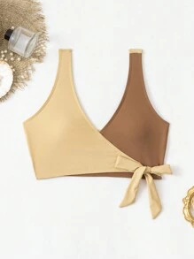 SHEIN Swim Color Block Wrap Around Bikini Top Carnival Summer - Brown - View 6