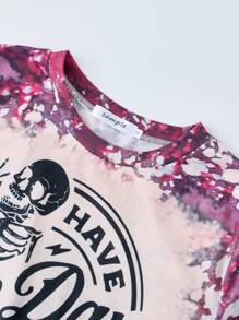 SHEIN LUNE Skull & Letter Printed Short Sleeve T-Shirt Graphic Tees Women Tops