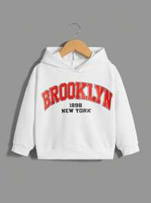 SHEIN 2pcs/Set Boys' Casual Comfortable Letter Printed Hooded Sports Sweatshirt - Black and White - View 5