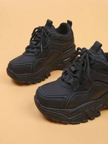 Small Height-Enhancing Casual Shoes For Women, Women's Wedge-Heeled Thick-Soled Sports Shoes, Spring And Autumn Non-Slip, Waterproof And Dirt-Resistant Black Low-Top Shoes,Sneakers For Women