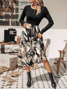 SHEIN Essnce Vestido De Manga Larga Con Cuello Redondo Y Estampado - Multicolor - Ver 4