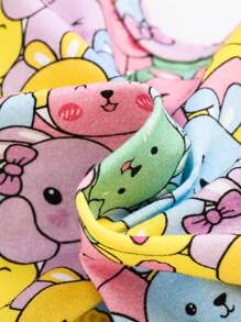 SHEIN 嬰兒女童可愛兔紋圓領長袖上衣和褲子睡衣套裝 - 彩色 - 查看 3