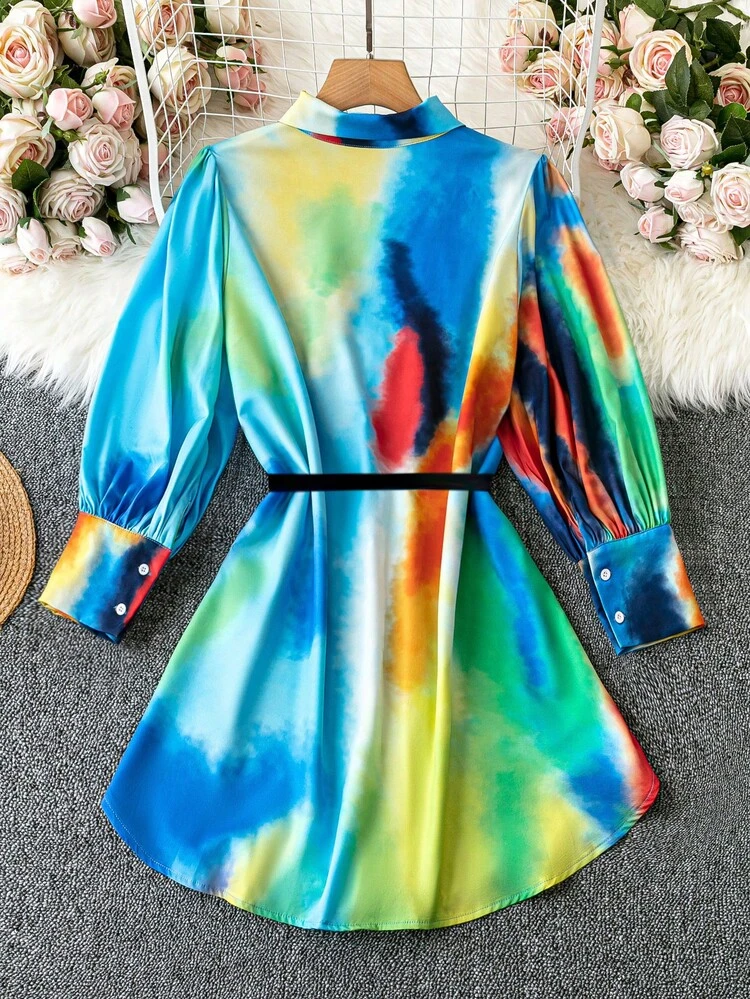Plus Size Tie Dye Button Front Dress