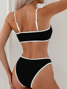 SHEIN Swim Summer Beach Splice Edge Strappy Swimwear Set Carnival - Black and White - View 2