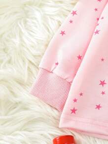 Conjunto Casual De 6 Piezas Para Bebé Niña Con Estrellas Rosas Impresas En Manga Larga Y Pantalones Largos