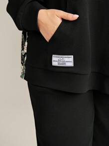 Mulvari 大尺碼連帽紋理運動衫和褲子休閒套裝 - 黑色 - 查看 6