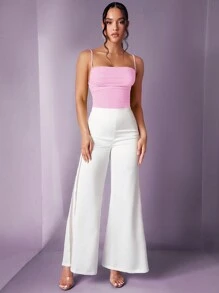 Silquee Lace-Up Backless Spaghetti Strap Bodysuit - Pink - View 5