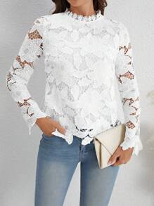 SHEIN Clasi Blusa De Encaje De Color Sólido Para Damas - Blanco - Ver 5