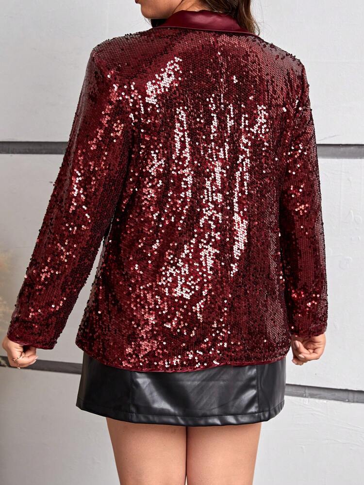 Plus Size Sequined False Pocket Blazer