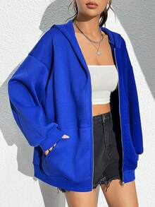 SHEIN Unity 女款帽衫開襟運動衫 - 藍色 - 查看 5