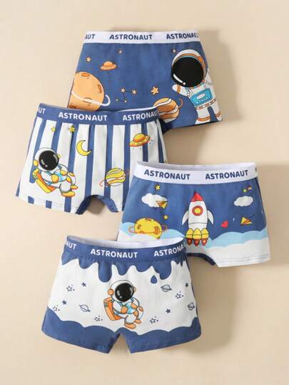 4pcs/Set Young Boy Construction Vehicle Printed Boxer Briefs, Children Underwear Shorts Set