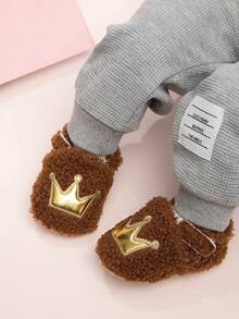 皇冠裝飾舒適女童絨面平底鞋,適用於嬰幼兒 - 棕色 - 查看 4