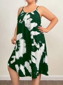 EMERY ROSE Plus Size Tie Dye Spaghetti Strap Dress For Summer - Green - View 3