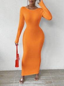 SHEIN Slayr Backless Chain Detail Pleated Dress - Burnt Orange - View 5