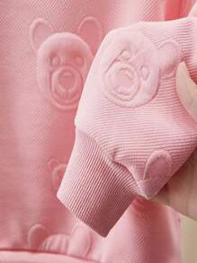 Infant Girls' Casual Round Neck Long Sleeve Embossed Bear Sweatshirt And Pants Set - Pink - View 4