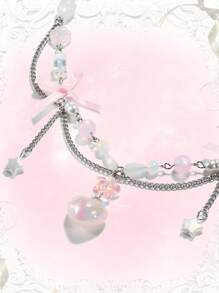 ROMWE Kawaii 1pc Cute Heart & Five-Pointed Star & Bowknot Pendant Necklace Valentines,Mom,Mother,Mother's Day,Gift