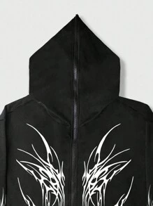 ROMWE MEN Men's Gothic Print Hooded Sweatshirt - Black - View 3