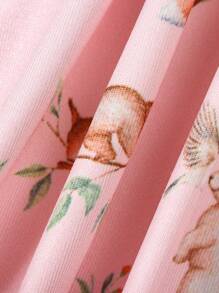 SHEIN 嬰幼女寶寶可愛鹿印花連衣裙,舒適透氣,適用於日常休閒、度假和派對裝扮 - 彩色 - 查看 5