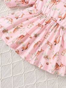 SHEIN 嬰幼女寶寶可愛鹿印花連衣裙,舒適透氣,適用於日常休閒、度假和派對裝扮 - 彩色 - 查看 7