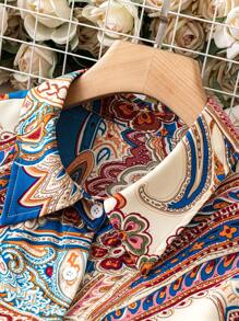 SHEIN Clasi 大尺碼派對印花襯衫 - 寶藍色 - 查看 3