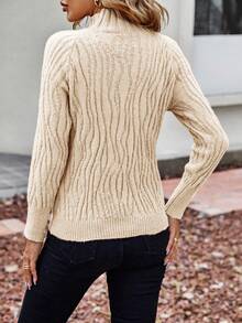 SHEIN Essnce Jersey Sólido De Cuello Alto Ajustado Y De Tirón - Beis - Ver 2