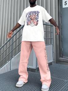 Manfinity RSRT 男士卡通和文字印花短袖t恤和長褲2件套裝 - 彩色 - 查看 1