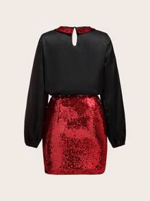 SHEIN Clasi Women's Sparkly Patchwork Peter Pan Collar Shirt And Skirt Set