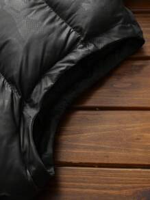 Manfinity Homme Men's Hooded Padded Vest Bubble Plain Casual For Boyfriend Gift, Puffer Men, Black Fall Winter - Black - View 3