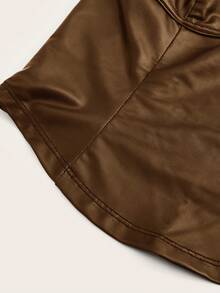 SHEIN EZwear 針織/貼身無肩帶彈性皮革上衣 - 棕色 - 查看 4