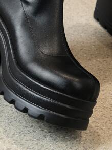 Hàng mới về, Giày lười đế dày màu đen thời trang cho nữ, bốt cao đến đầu gối màu đen, hoàn hảo với quần short, lý tưởng với váy, bốt mùa đông màu đen dài đến đầu gối, dự tiệc - màu đen - Xem 5