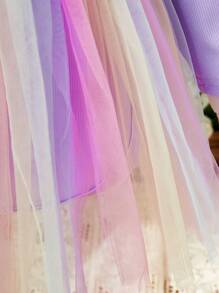 Infant Girls' Cartoon Print Mesh Splice Bodysuit Dress - Black - View 4