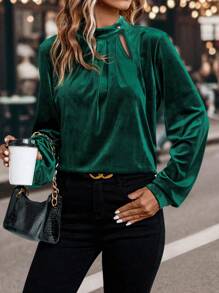 SHEIN Clasi Bluse mit Stehkragen, Laternenärmeln,