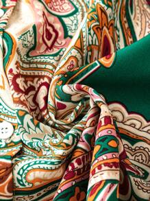 SHEIN Clasi 大尺碼佩斯利印花長袖襯衫 - 杏色 - 查看 4