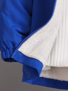 SHEIN Little Girls' Teddy Lined Zip-up Hooded Jacket And Long Pants Set - Blue - View 4