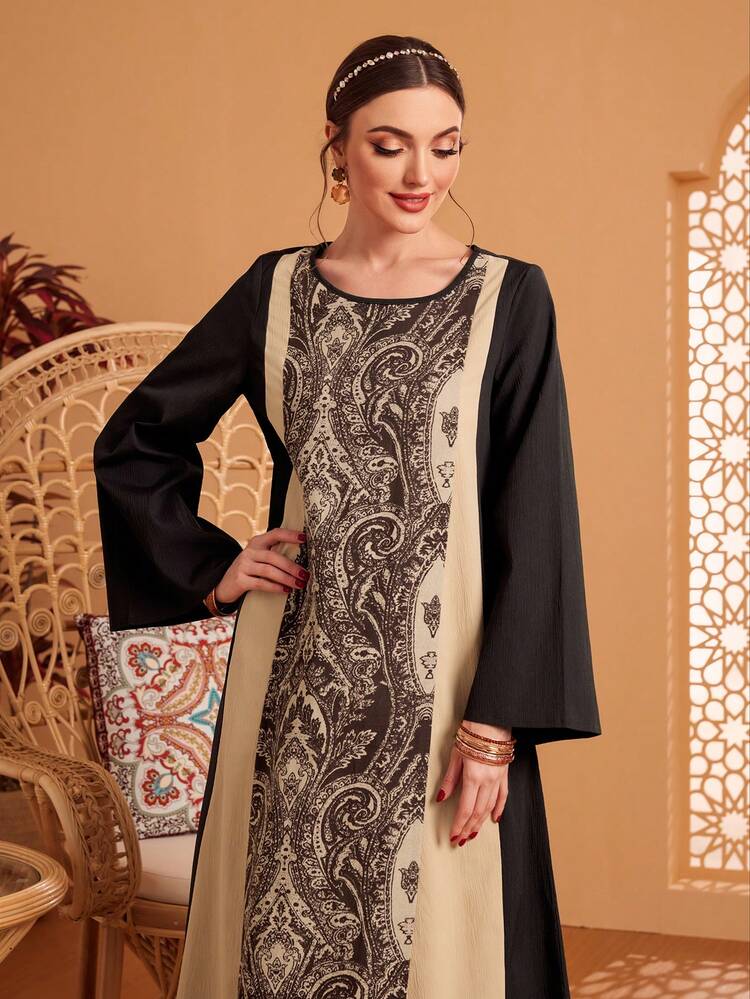 Women'S Floral Print Bell Sleeve Dress