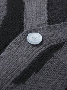 Manfinity EMRG Men's Single Breasted Patterned Cardigan Drop Shoulder Chunky Letter Color Block Dark Grey Urban Fashion Going Out Casual Cardigan, For Husband, Boyfriend Gifts, Fall/Winter, Long Sleeve Top - Dark Grey - View 7