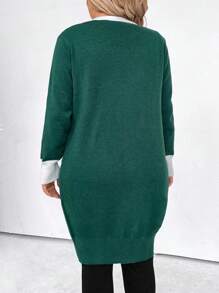 SHEIN LUNE Khối màu Cạnh Nối Giải trí Áo len Mở - Màu xanh lá cây đậm - Xem 2